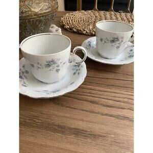 Johann Haviland Bavaria Germany Blue Garland Fine China Coffee Cups And Saucers